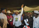 The returning officer of the PDP gubernatorial primaries in Akwa Ibom State, Barrister Femi Ibitoye, declaring Chief Godswill Akpabio as the winner of the primaries, flanked by Her Excellency, Ekaette Unoma Akpabio, state Chairman of PDP, Arch Uwem Ita Etuk and Hon. Dan Adda