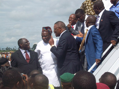 Governor Akpabio with former Governors Idongesit Nkanga and Victor Attah, as well as Senator Ibokessien and other stakeholders on the aircraft II